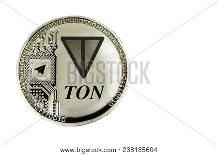 Siver Coin Ton On A White Background. Cryptocurrency Ton From Telegram.