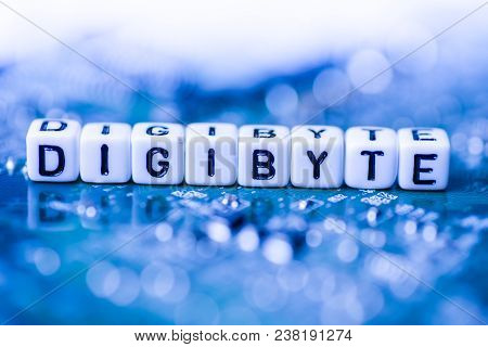 Word Digibyte Formed By Alphabet Blocks On Mother Cryptocurrency Closeup