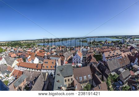 Panoramic Skyline View Of Wolgast, Usedom With Rural Landscape