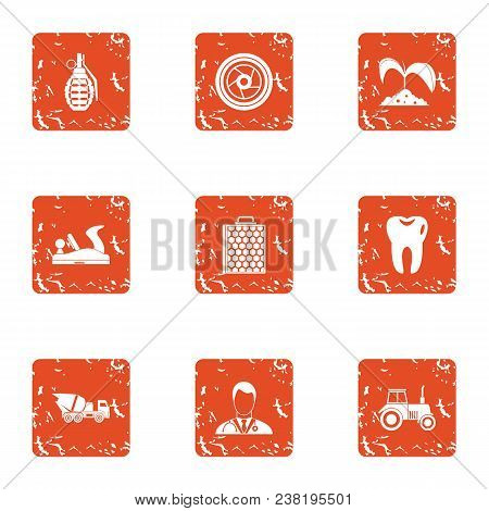 Aftermath Of The War Icons Set. Grunge Set Of 9 Aftermath Of The War Vector Icons For Web Isolated O
