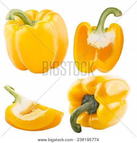 Isolated Vegetables. Ccollection Of Yellow Sweet Peppers Isolated On White Background With Clipping 