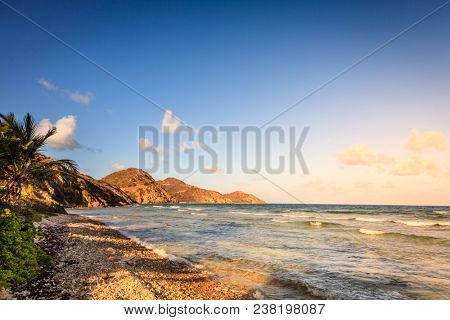 Evening on an empty beach on the island of Virgin Gorda, BVI