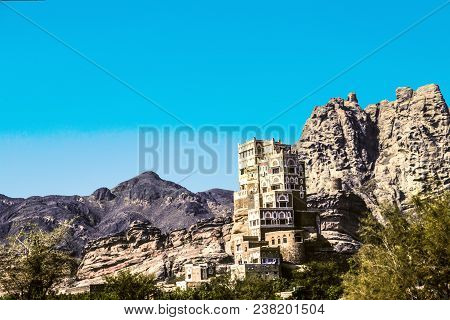 The House Tower Of Dar Al Hajar At Wadi Dhahr On Yemen, Unesco World Heritage