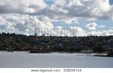 View Of Mosman, Balmoral Beach And  The Bathers Pavillion From Castle Rock Beach, At Dobroyd Head.