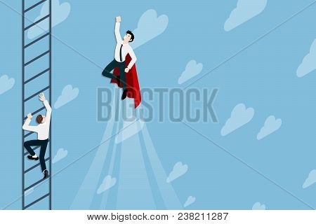 Businessman Flying Pass The Another One To The Sky High For Successful.