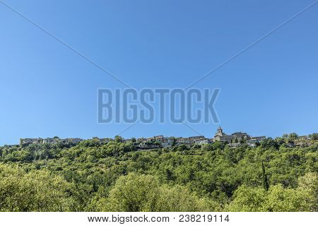 Panoramic View To Old Village Of Venasque On A Hill, Provence, France