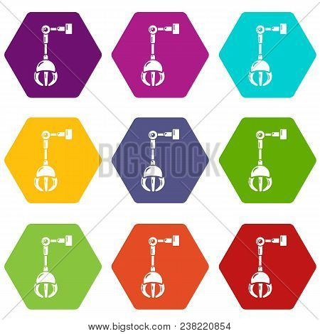 Mechanical Grabber Icons 9 Set Coloful Isolated On White For Web