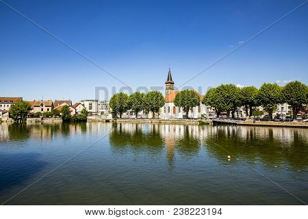 Skyline Of Audincourt At The River Doubs In France