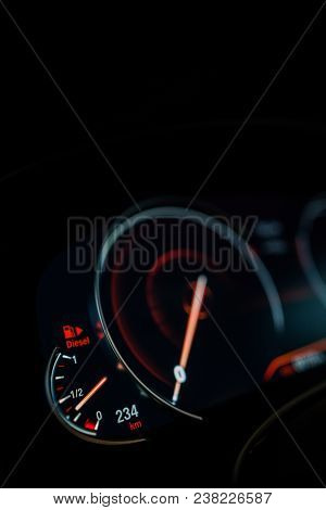 Close Up Shot With The Digital Speedometer Of A Car.