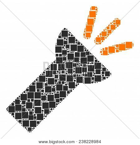 Electric Torch Light Composition Icon Of Rectangles And Spheric Dots In Different Sizes. Vector Obje