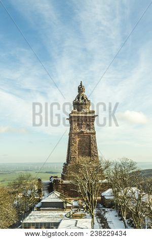 Wilhelm I Monument On Kyffhaeuser Mountain Thuringia, Germany Under Blue Sky