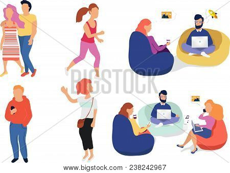 Crowd Of Peoplevector Illustration. Group Of Male And Female Flat Cartoon Business Characters Isolat