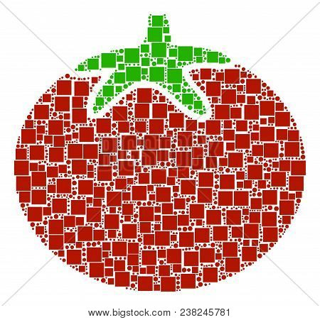 Tomato Vegetable Mosaic Icon Of Squares And Circle Particles In Different Sizes. Vector Objects Are 