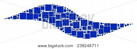 Wave Shape Collage Icon Of Square Figures And Circle Particles In Variable Sizes. Vector Items Are C
