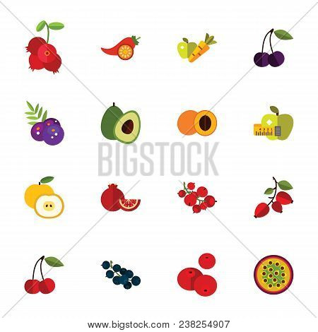 Farm Product Icon Set. Fruits, Vegetables And Berries. Agriculture Concept. For Topics Like Dieting,