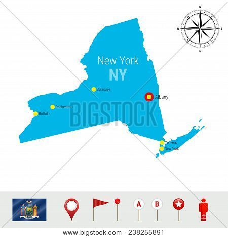New York Vector Map Isolated On White Background. High Detailed Silhouette Of New York State. Vector