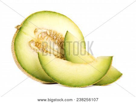 Cantaloupe Melon Isolated On White Background. Juicy And Sweet Cantaloupe Melon Isolated On White Ba