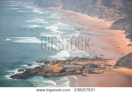 Sandy Castelejo Beach, Famous Place For Surfing, Algarve Region, Portugal