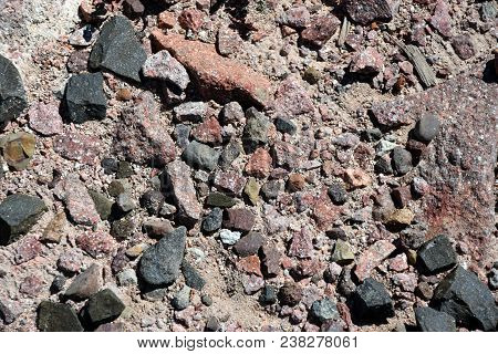 Made From Pebble Gravel Stones Different Shape As Floor Texture Background. Small Rocks Background T