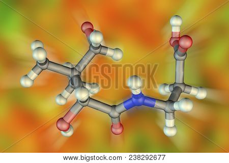 Molecular Model Of Pantothenic Acid, Vitamin B5, 3d Illustration. It Has Antioxidant Activity, Is A 