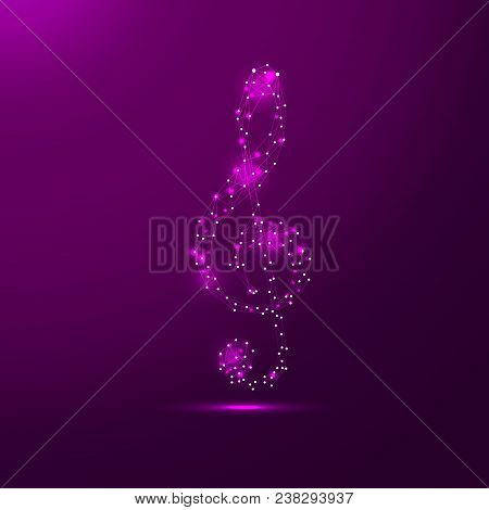Treble Clef Connecting Dots And Lines. Thin Line Concept. Purple Glow Color Background Vector Icon I