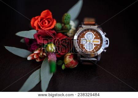 Stylish Men's Watches And Boutonniere