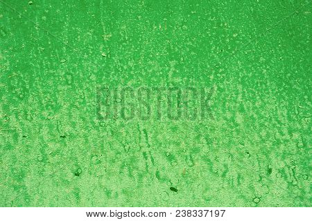 Green Background With Paint Spots. Green Painted Wall Texture Acrylic Painted Surface. Green Backgro