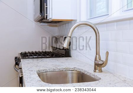 Kitchen Remodel In Progres Close Up Of Modern Stylish Stainless Steel Kitchen Sink