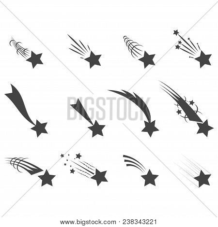 Meteorites And Comets Collection. Falling Stars With Different Tails Set