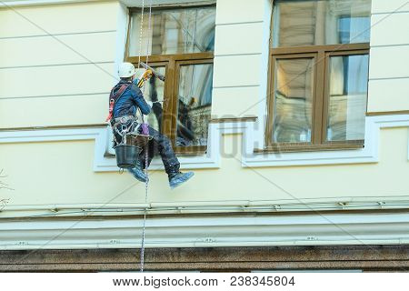 St. Petersburg, Russia - April, 15, 2018: Steeplejack works in St. Petersburg