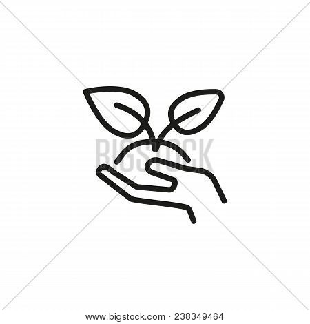 Icon Of Hand With Sapling. Care, Plant, Nature Ecology Concept. Can Be Used For Topics Like Gardenin