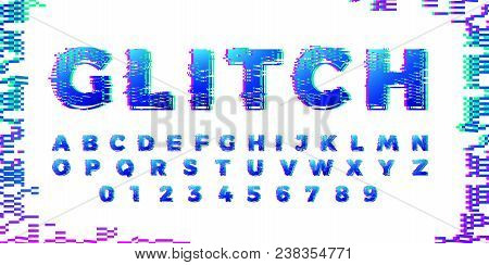 Abstract Distorted Glitch Colorful Font. Trendy Style Lettering Typeface. Old Television Screen Dist