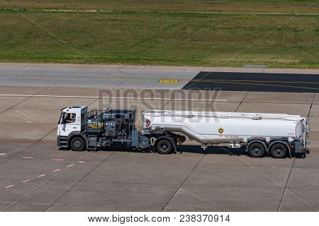 Berlin Germany - April 21. 2018: Fuel Truck At Berlin Tegel Airport