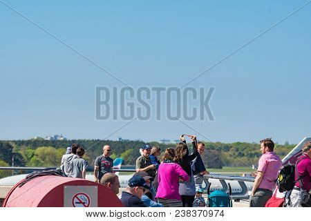 Berlin Germany - April 21. 2018: Airplane Spotters At The Observations Deck At Berlin Tegel Airport