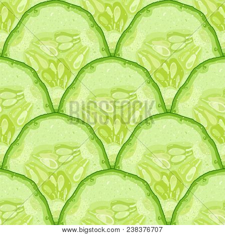 Vector Seamless Pattern Of Cucumber Slice. Cucumber Mermaid Tail Texture. Fish Scales Seamless Patte