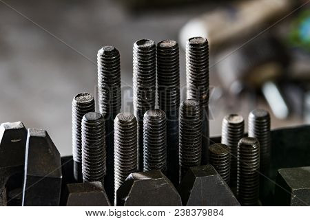 Cnc Bridgeport Table Fixture Mounting Bolt Set Screws Close Up
