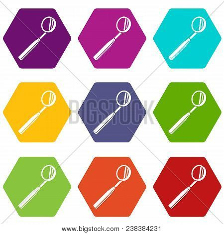 Tooth Tool Mirror Icons 9 Set Coloful Isolated On White For Web