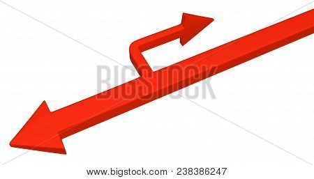 Red Symbolic Arrow Offshoot Line, 3d Illustration, Horizontal, Over White, Isolated