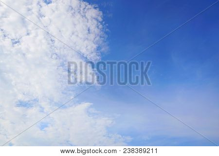 Beautiful Nature Blue Sky With Clouds, Sky Clouds Background, Cloudscape Concept. Space For Text In 