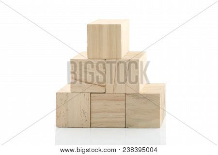 Wooden Building Blocks Isolated Against White Background