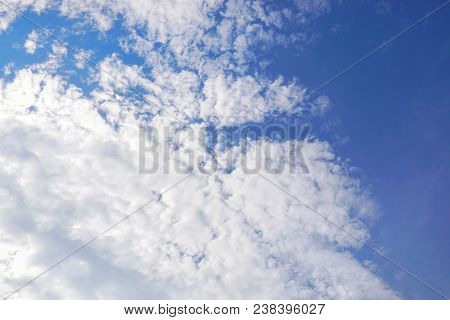 Beautiful Nature Blue Sky With Clouds, Sky Clouds Background, Cloudscape Concept. Space For Text In 