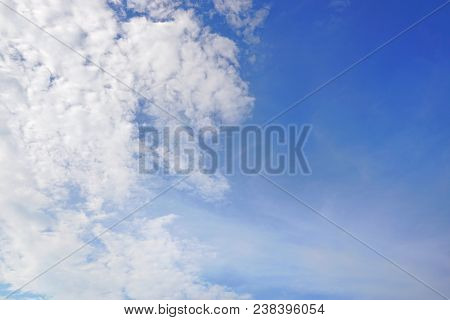 Beautiful Nature Blue Sky With Clouds, Sky Clouds Background, Cloudscape Concept. Space For Text In 