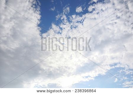 Beautiful Nature Blue Sky With Clouds, Sky Clouds Background, Cloudscape Concept. Space For Text In 