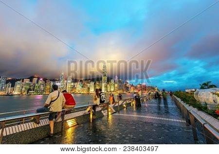 Hong Kong , China - July. 25 : Travelers Visiting The Tsim Sha Tsui Promenade (avenue Of The Stars) 