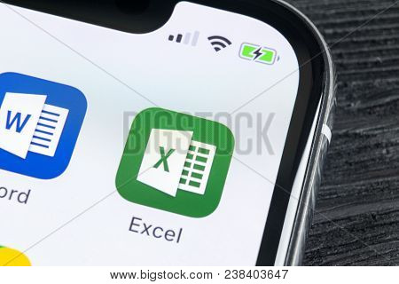 Sankt-petersburg, Russia, April 27, 2018: Microsoft Exel Application Icon On Apple Iphone X Screen C
