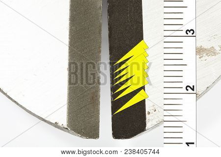 Macro Detail Of Cr-va Jaws Of Seized Bolt Cutters Documented As Evidence Of Burglary Crime