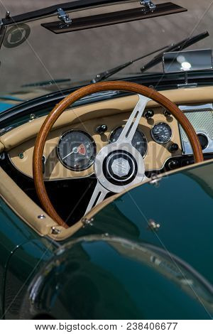 Pesaro , Italy - April 28 - 2018 : Mg On An Old Racing Car In Rally Raid Adriatico 2018 The Famous I