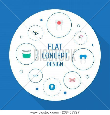 Set Of Dental Icons Flat Style Symbols With Braces, Dental, Alumina And Other Icons For Your Web Mob