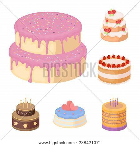 Cake And Dessert Cartoon Icons In Set Collection For Design. Holiday Cake Vector Symbol Stock  Illus