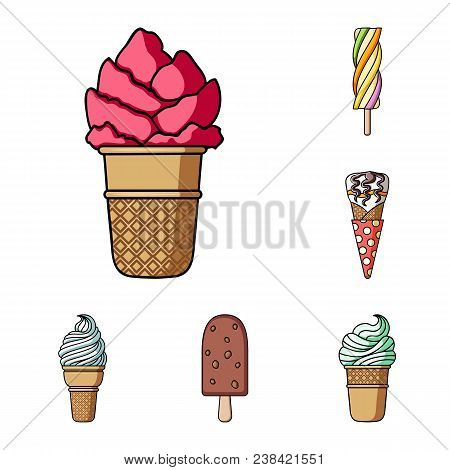 Different Ice Cream Cartoon Icons In Set Collection For Design. Dessert And Sweetness Vector Symbol 